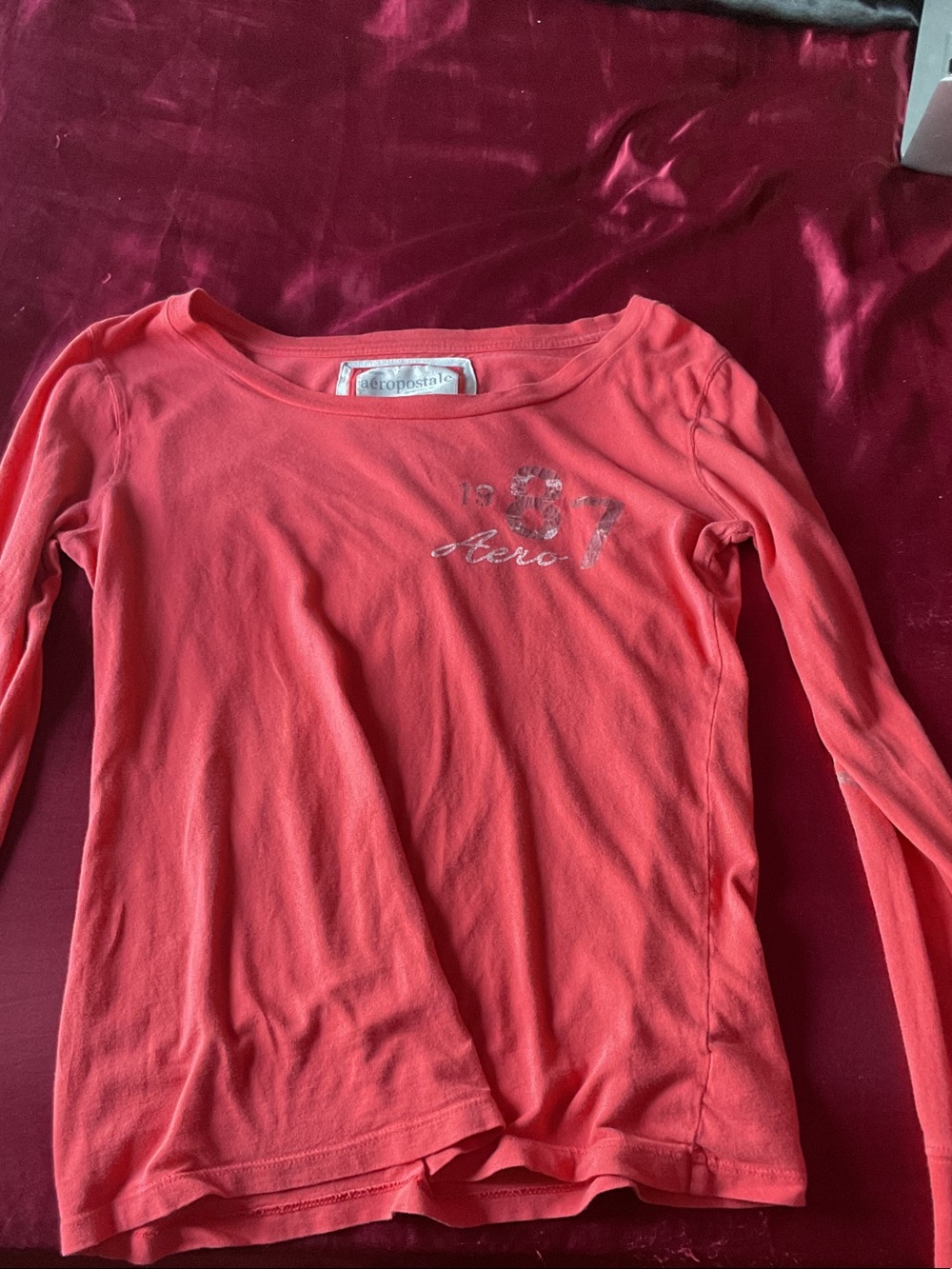 Aeropostale Long Sleeve Coral Top with Subtle Chest Detail